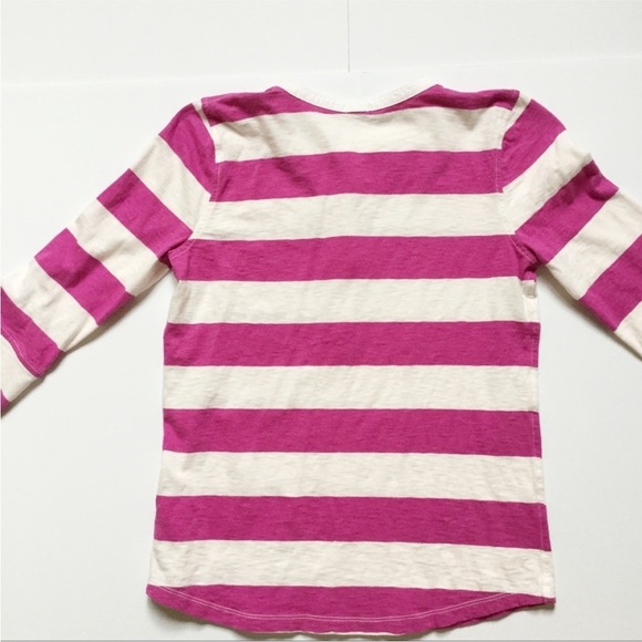 J. CREW Ringspun Wide Rugby Stripe Pink and White 3/4 Sleeve Henley Tee - Picture 3 of 11